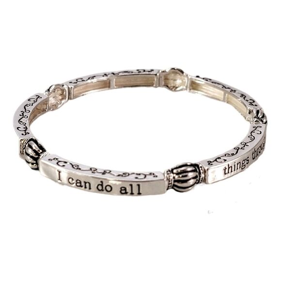 New Silver Philippians 4:13 Scripture Bangle Bracelet - Picture 2 of 7